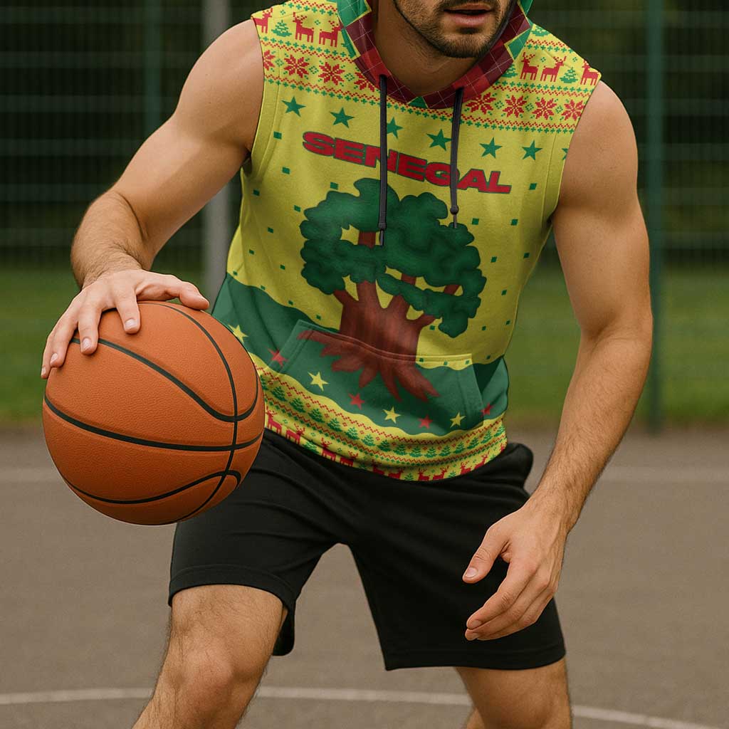 Senegal Christmas Sleeveless Hoodie with Yellow-Green-Red Design, Baobab Tree, and National Coat of Arms Motif - Wonder Print Shop