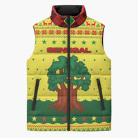 Senegal Christmas Sleeveless Puffer Jacket with Yellow-Green-Red Design, Baobab Tree, and National Coat of Arms Motif - Wonder Print Shop