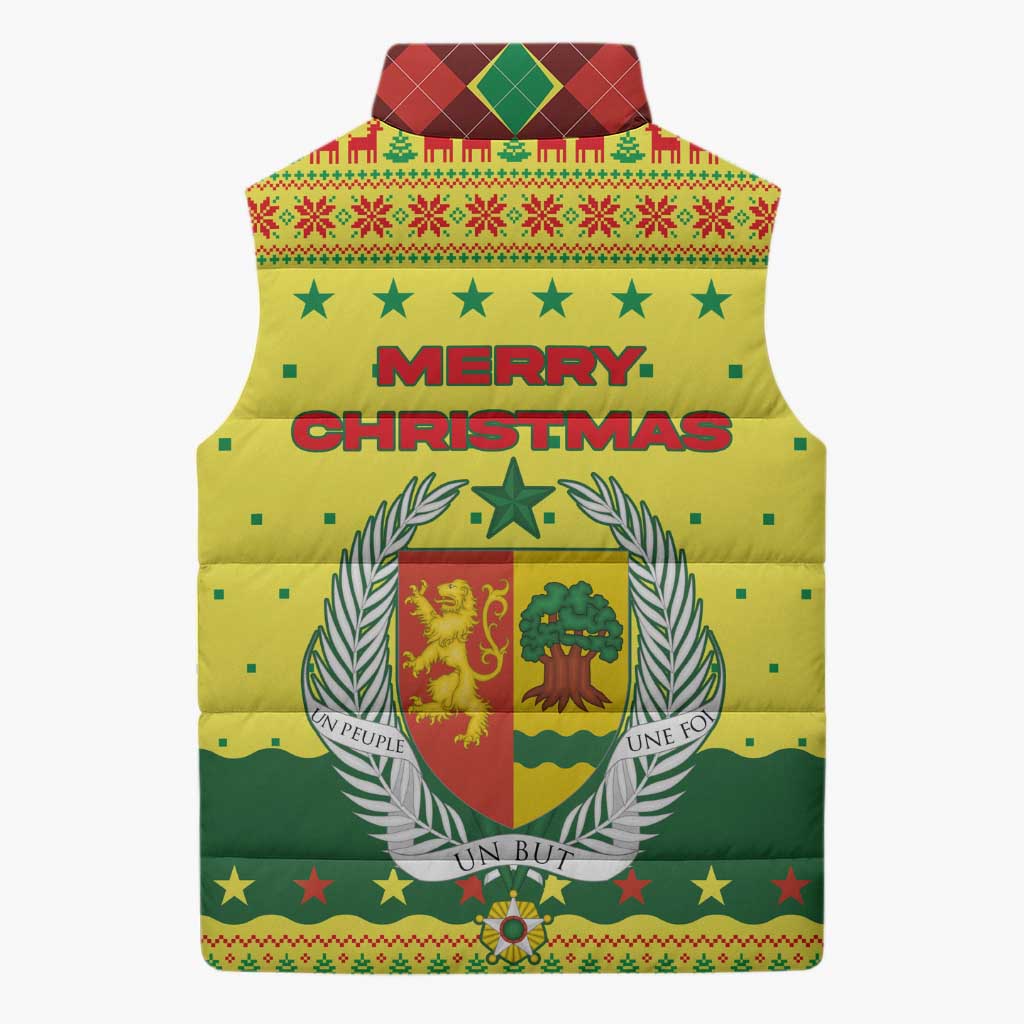 Senegal Christmas Sleeveless Puffer Jacket with Yellow-Green-Red Design, Baobab Tree, and National Coat of Arms Motif - Wonder Print Shop