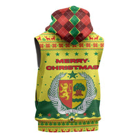 Senegal Christmas Sleeveless Zip Hoodie with Yellow-Green-Red Design, Baobab Tree, and National Coat of Arms Motif - Wonder Print Shop