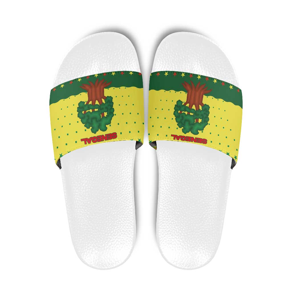 Senegal Christmas Slide Sandals with Yellow-Green-Red Design, Baobab Tree, and National Coat of Arms Motif - Wonder Print Shop