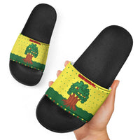 Senegal Christmas Slide Sandals with Yellow-Green-Red Design, Baobab Tree, and National Coat of Arms Motif - Wonder Print Shop
