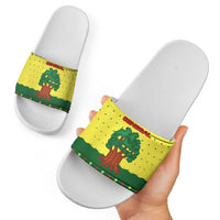 Senegal Christmas Slide Sandals with Yellow-Green-Red Design, Baobab Tree, and National Coat of Arms Motif - Wonder Print Shop