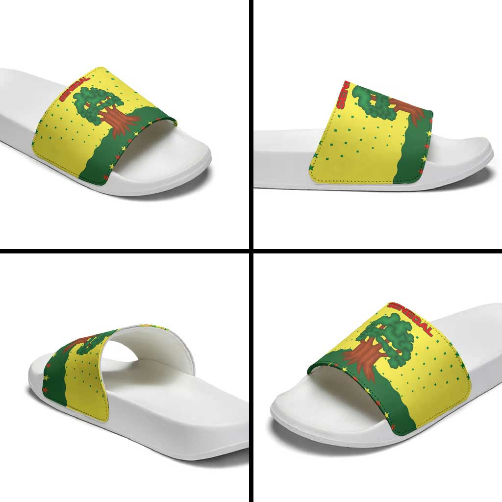 Senegal Christmas Slide Sandals with Yellow-Green-Red Design, Baobab Tree, and National Coat of Arms Motif - Wonder Print Shop