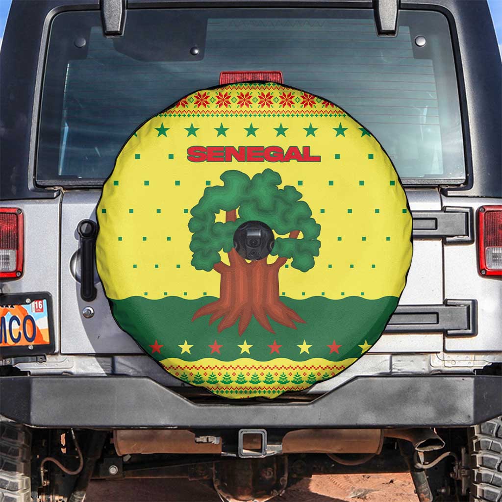 Senegal Christmas Spare Tire Cover with Yellow-Green-Red Design, Baobab Tree, and National Coat of Arms Motif - Wonder Print Shop