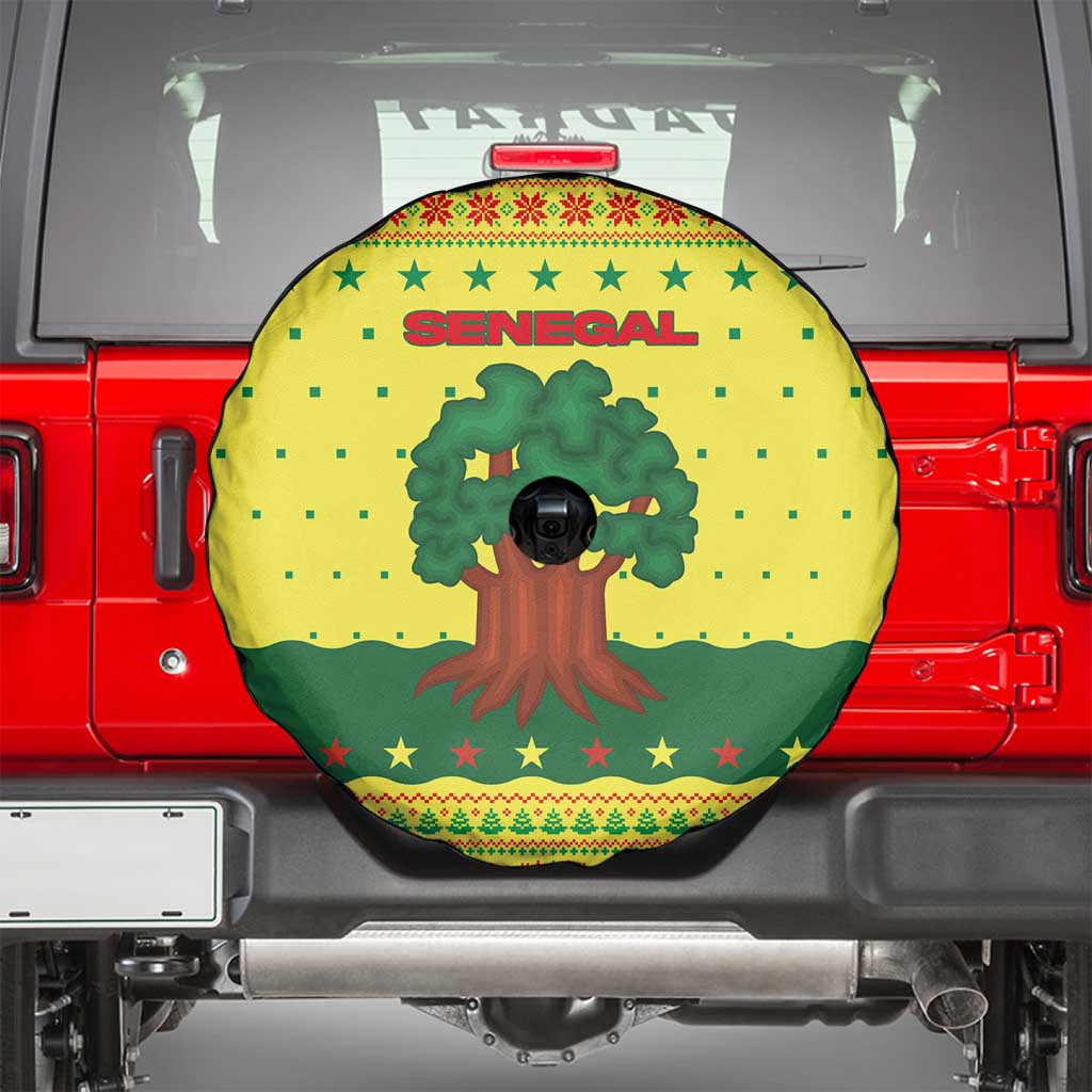 Senegal Christmas Spare Tire Cover with Yellow-Green-Red Design, Baobab Tree, and National Coat of Arms Motif - Wonder Print Shop