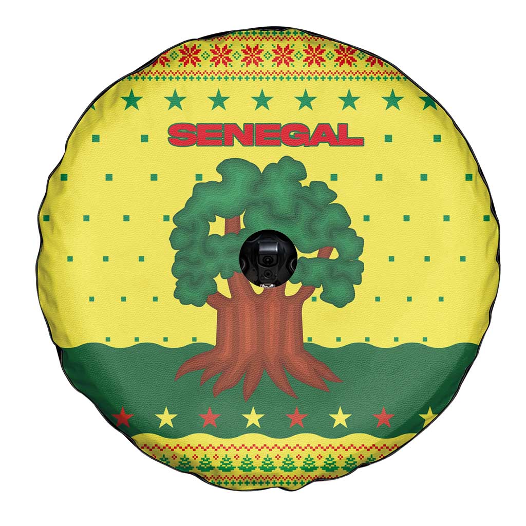 Senegal Christmas Spare Tire Cover with Yellow-Green-Red Design, Baobab Tree, and National Coat of Arms Motif - Wonder Print Shop