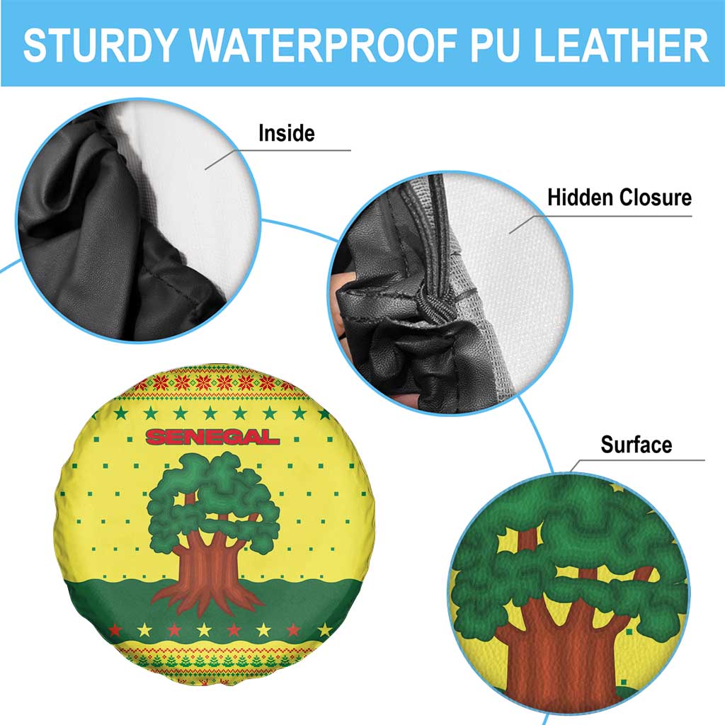 Senegal Christmas Spare Tire Cover with Yellow-Green-Red Design, Baobab Tree, and National Coat of Arms Motif - Wonder Print Shop