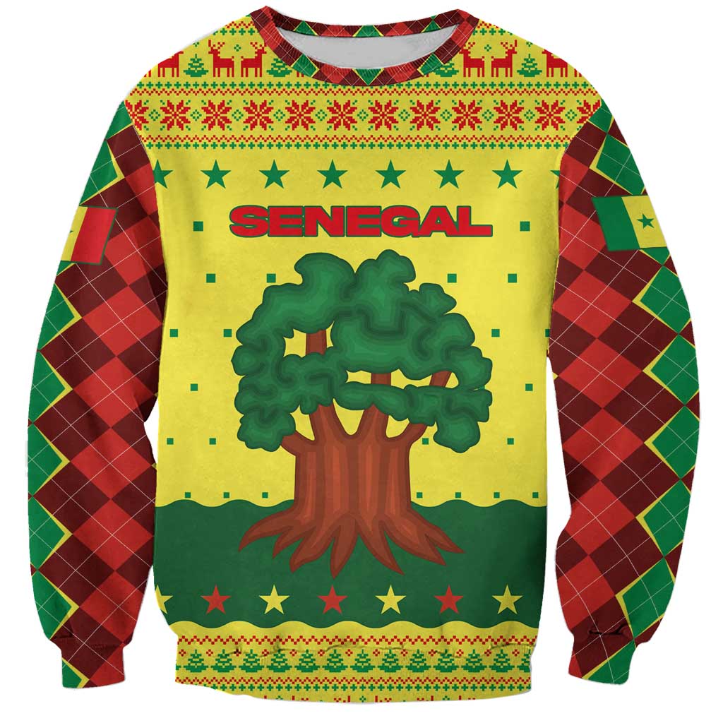 Senegal Christmas Sweatshirt with Yellow-Green-Red Design, Baobab Tree, and National Coat of Arms Motif - Wonder Print Shop