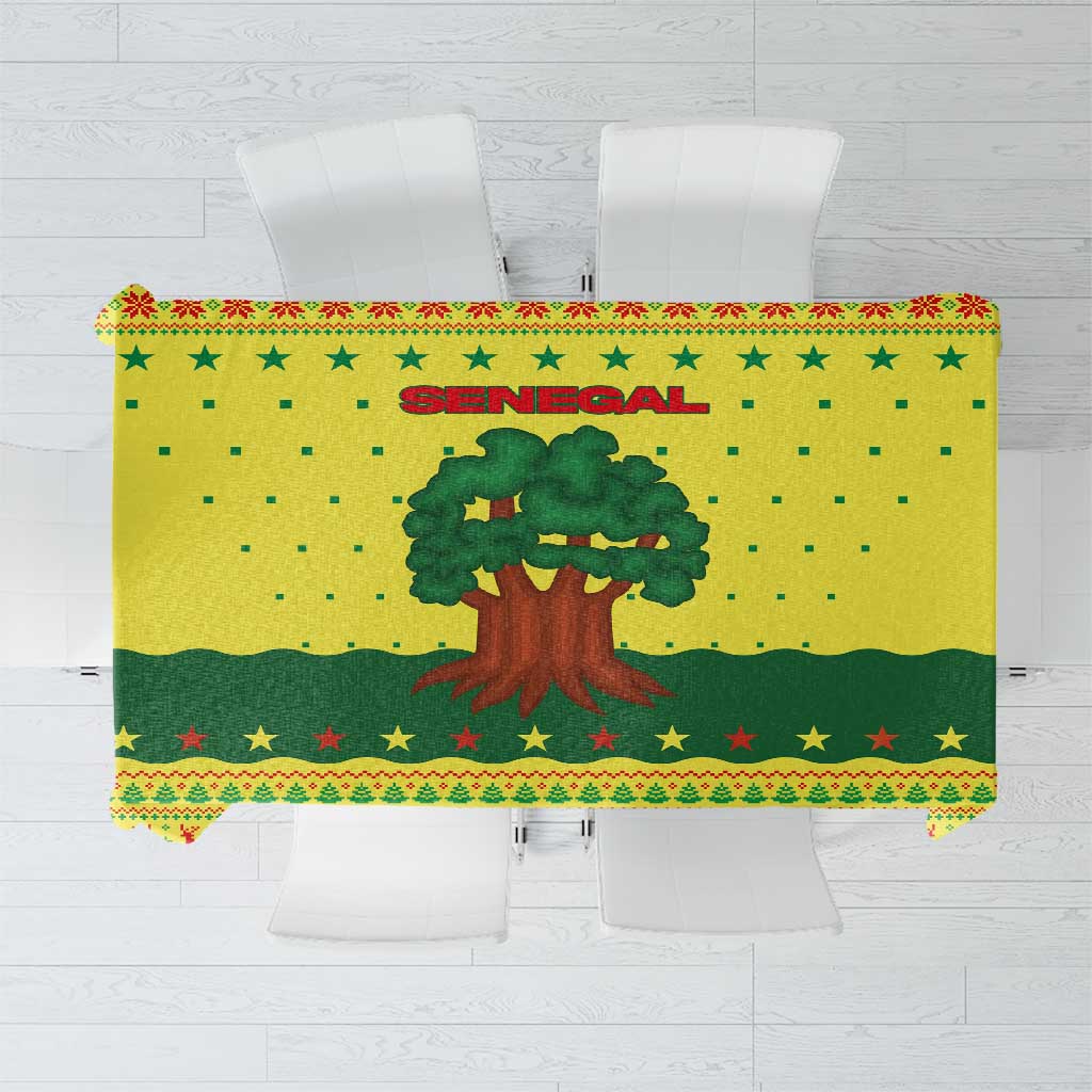 Senegal Christmas Tablecloth with Yellow-Green-Red Design, Baobab Tree, and National Coat of Arms Motif - Wonder Print Shop