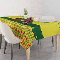 Senegal Christmas Tablecloth with Yellow-Green-Red Design, Baobab Tree, and National Coat of Arms Motif - Wonder Print Shop