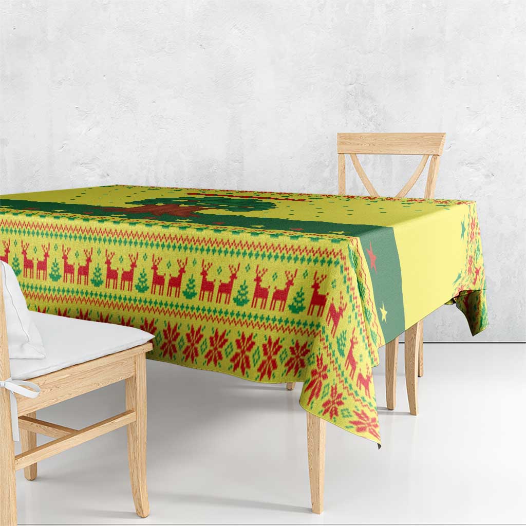 Senegal Christmas Tablecloth with Yellow-Green-Red Design, Baobab Tree, and National Coat of Arms Motif - Wonder Print Shop
