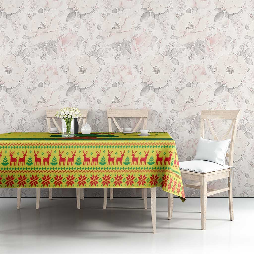 Senegal Christmas Tablecloth with Yellow-Green-Red Design, Baobab Tree, and National Coat of Arms Motif - Wonder Print Shop