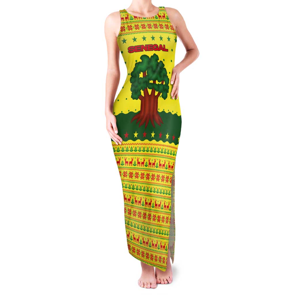 Senegal Christmas Tank Maxi Dress with Yellow-Green-Red Design, Baobab Tree, and National Coat of Arms Motif - Wonder Print Shop