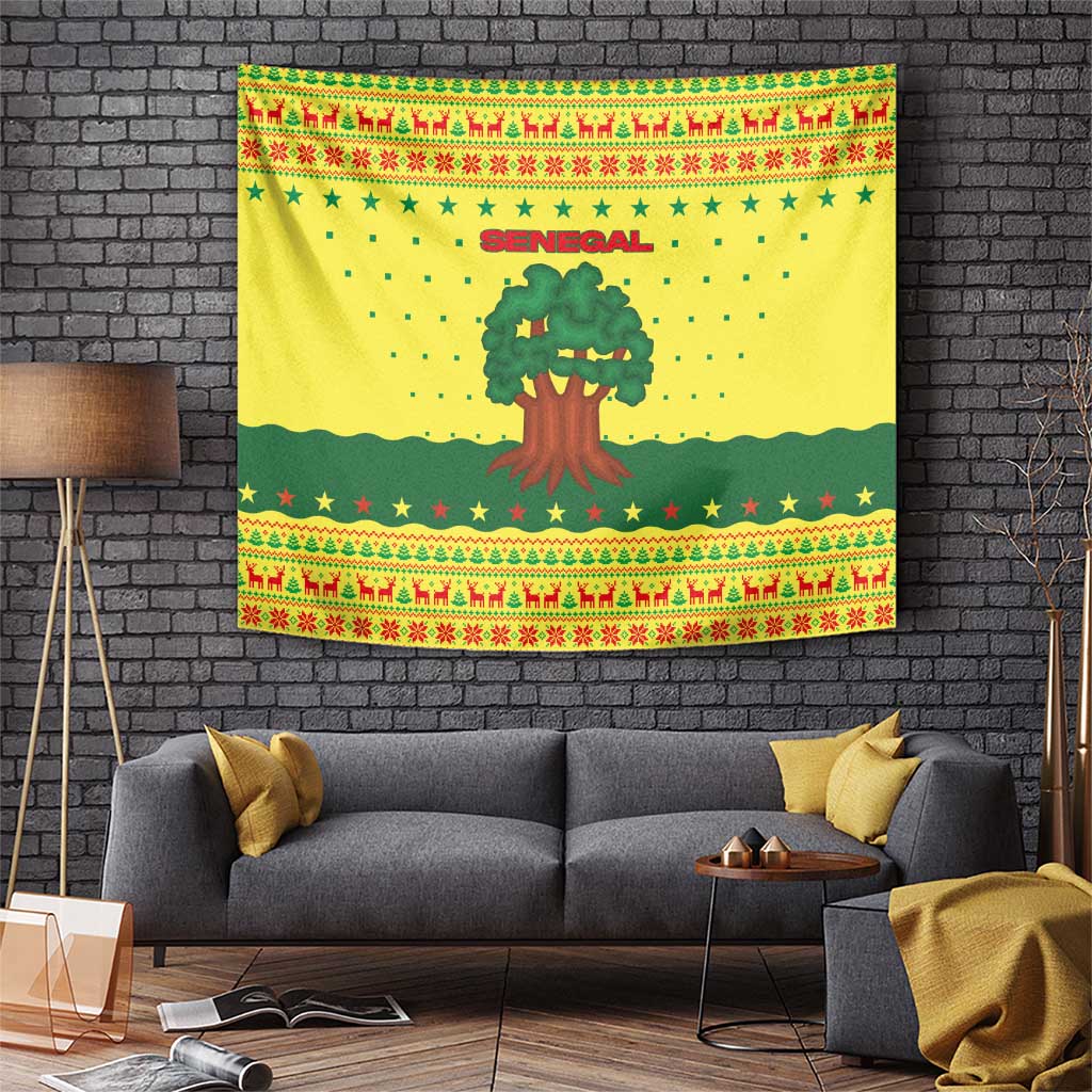 Senegal Christmas Tapestry with Yellow-Green-Red Design, Baobab Tree, and National Coat of Arms Motif - Wonder Print Shop