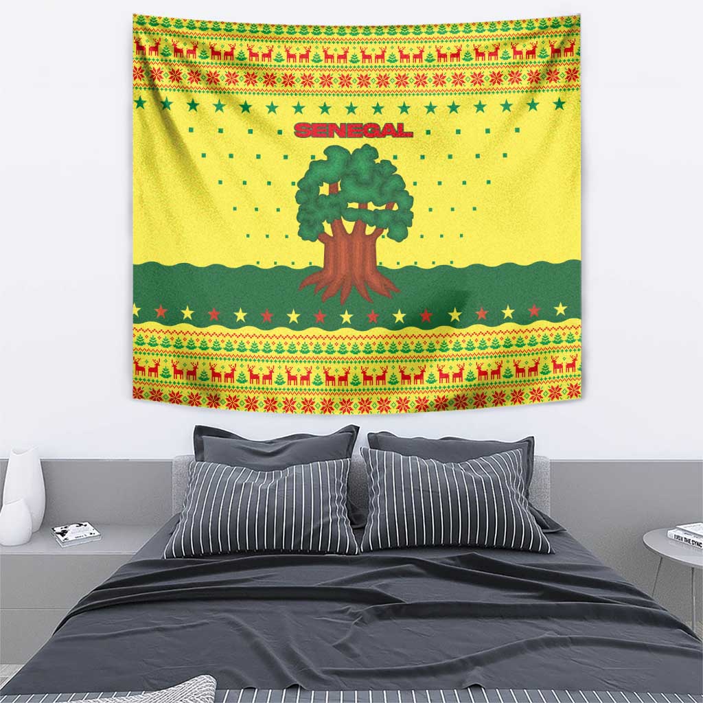 Senegal Christmas Tapestry with Yellow-Green-Red Design, Baobab Tree, and National Coat of Arms Motif - Wonder Print Shop