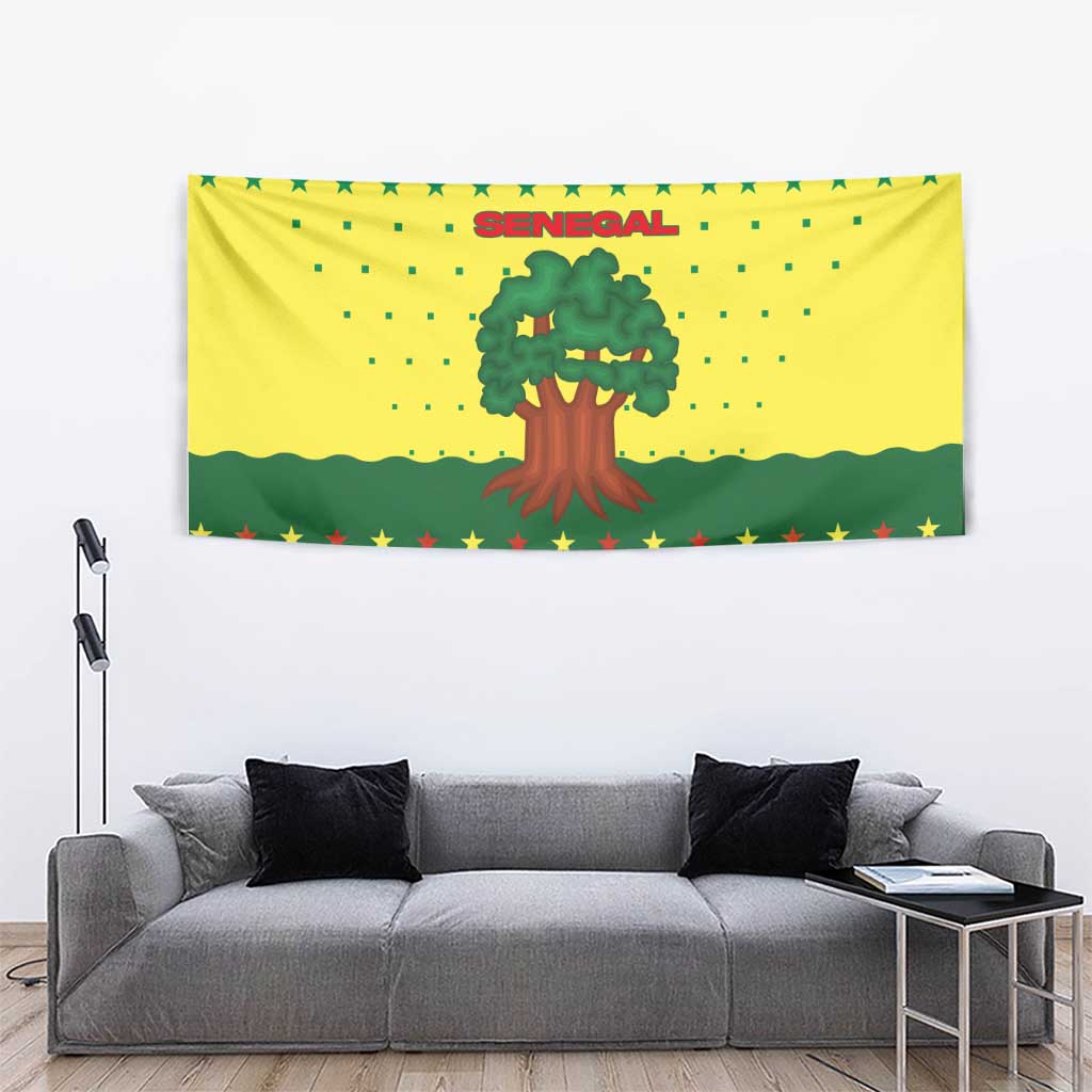 Senegal Christmas Tapestry with Yellow-Green-Red Design, Baobab Tree, and National Coat of Arms Motif - Wonder Print Shop