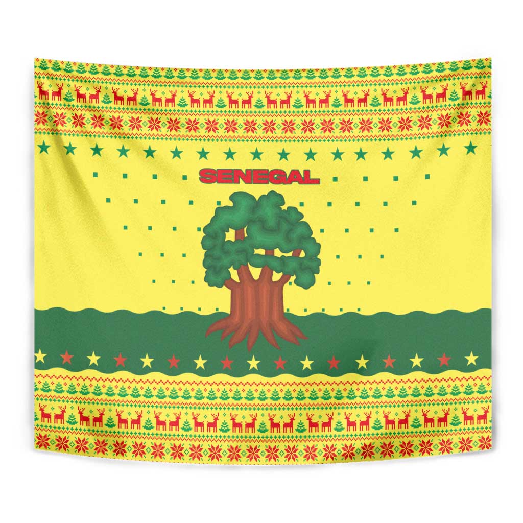 Senegal Christmas Tapestry with Yellow-Green-Red Design, Baobab Tree, and National Coat of Arms Motif - Wonder Print Shop