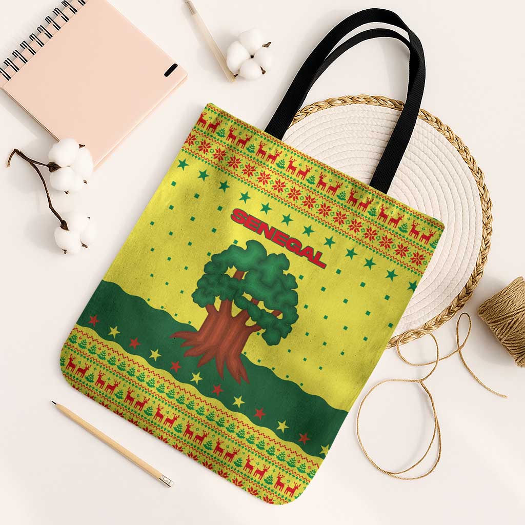Senegal Christmas Tote Bag with Yellow-Green-Red Design, Baobab Tree, and National Coat of Arms Motif - Wonder Print Shop