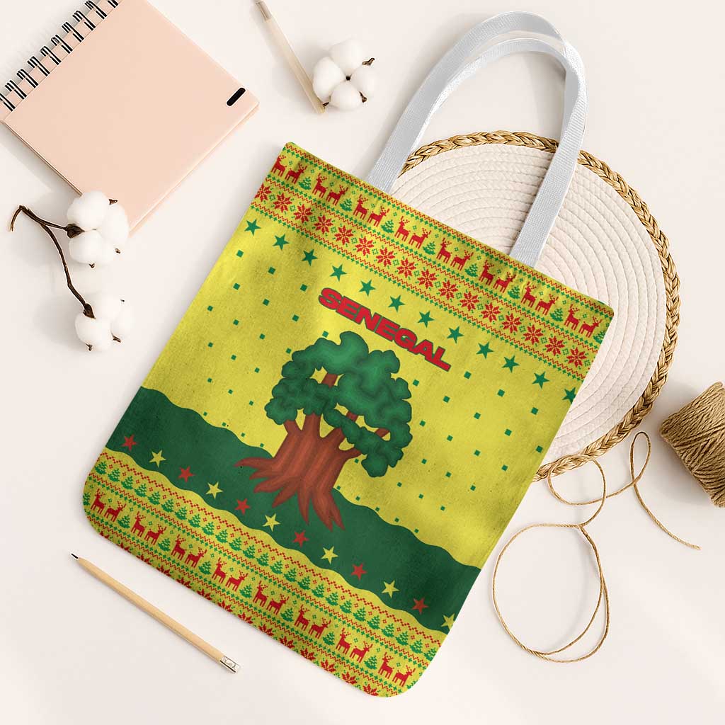 Senegal Christmas Tote Bag with Yellow-Green-Red Design, Baobab Tree, and National Coat of Arms Motif - Wonder Print Shop