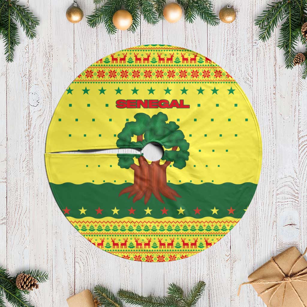 Senegal Christmas Tree Skirt with Yellow-Green-Red Design, Baobab Tree, and National Coat of Arms Motif - Wonder Print Shop
