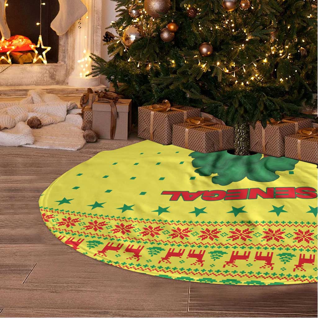 Senegal Christmas Tree Skirt with Yellow-Green-Red Design, Baobab Tree, and National Coat of Arms Motif - Wonder Print Shop