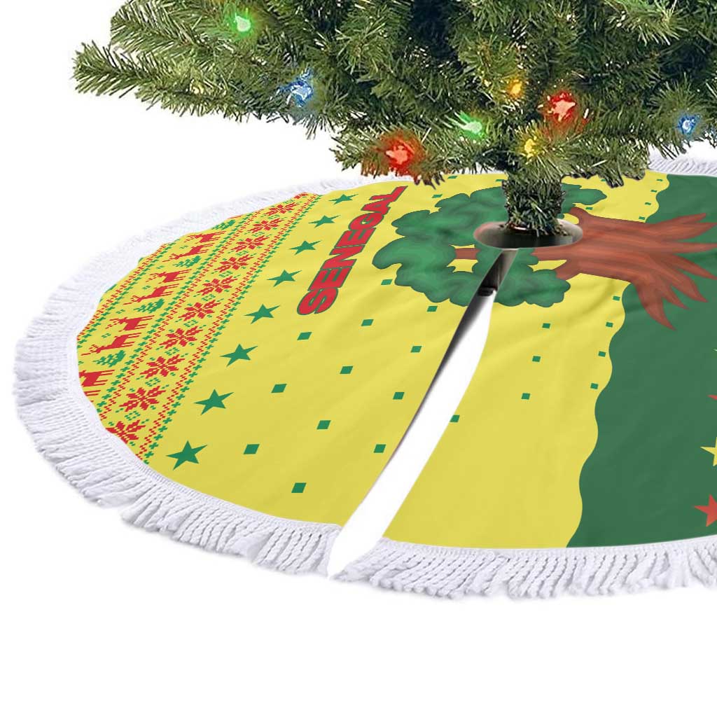 Senegal Christmas Tree Skirt with Yellow-Green-Red Design, Baobab Tree, and National Coat of Arms Motif - Wonder Print Shop