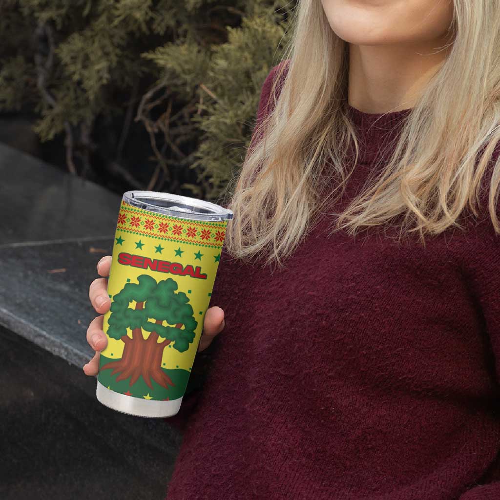 Senegal Christmas Tumbler Cup with Yellow-Green-Red Design, Baobab Tree, and National Coat of Arms Motif - Wonder Print Shop