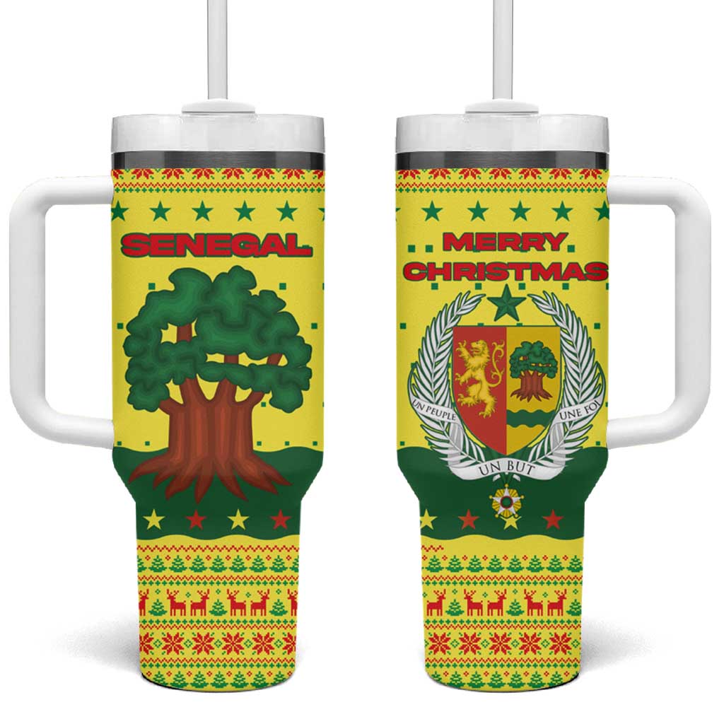 Senegal Christmas Tumbler With Handle with Yellow-Green-Red Design, Baobab Tree, and National Coat of Arms Motif - Wonder Print Shop
