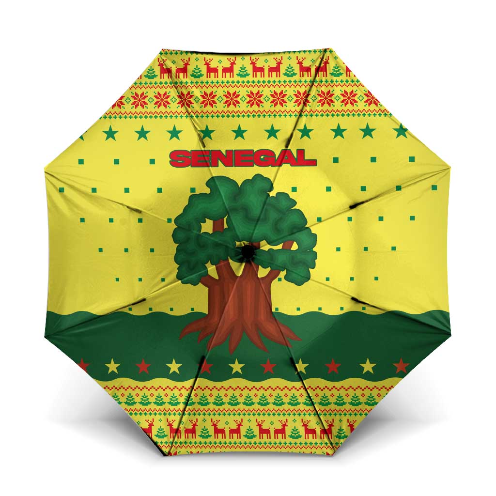 Senegal Christmas Umbrella with Yellow-Green-Red Design, Baobab Tree, and National Coat of Arms Motif - Wonder Print Shop