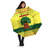 Senegal Christmas Umbrella with Yellow-Green-Red Design, Baobab Tree, and National Coat of Arms Motif - Wonder Print Shop