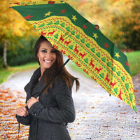 Senegal Christmas Umbrella with Yellow-Green-Red Design, Baobab Tree, and National Coat of Arms Motif - Wonder Print Shop