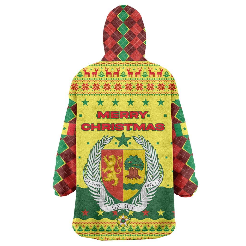 Senegal Christmas Wearable Blanket Hoodie with Yellow-Green-Red Design, Baobab Tree, and National Coat of Arms Motif - Wonder Print Shop