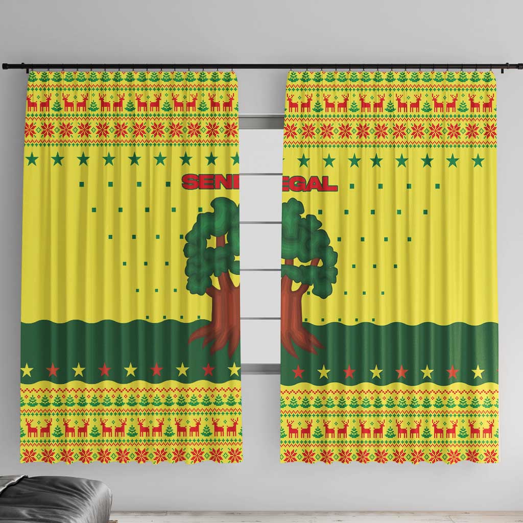 Senegal Christmas Window Curtain with Yellow-Green-Red Design, Baobab Tree, and National Coat of Arms Motif - Wonder Print Shop