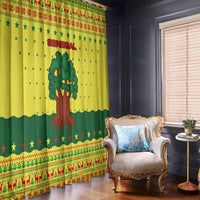 Senegal Christmas Window Curtain with Yellow-Green-Red Design, Baobab Tree, and National Coat of Arms Motif - Wonder Print Shop