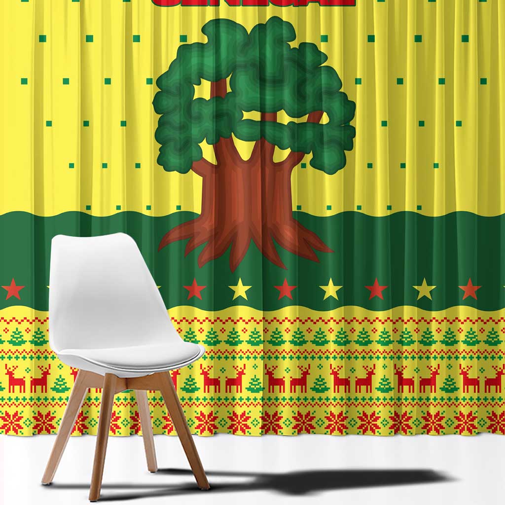 Senegal Christmas Window Curtain with Yellow-Green-Red Design, Baobab Tree, and National Coat of Arms Motif - Wonder Print Shop