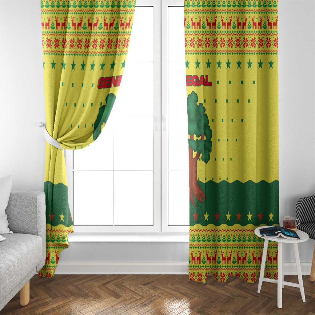 Senegal Christmas Window Curtain with Yellow-Green-Red Design, Baobab Tree, and National Coat of Arms Motif - Wonder Print Shop