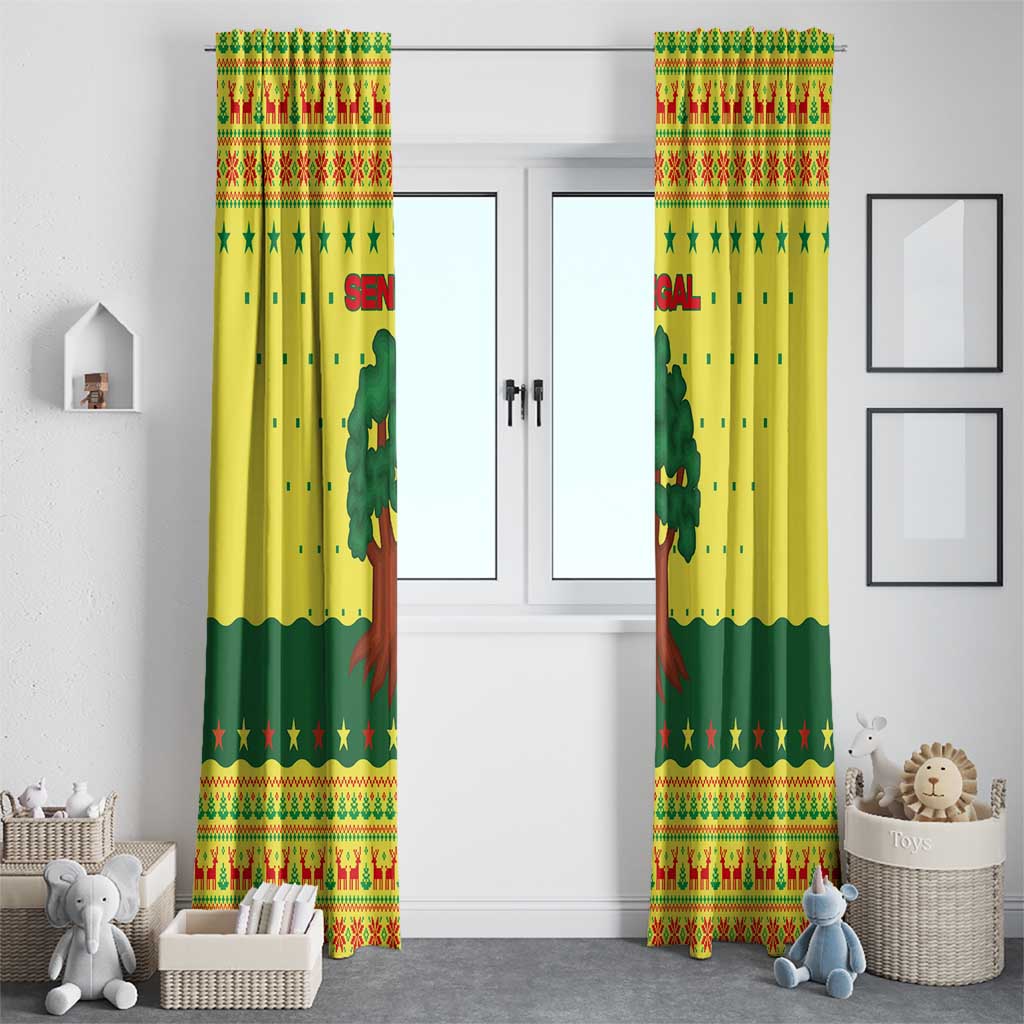 Senegal Christmas Window Curtain with Yellow-Green-Red Design, Baobab Tree, and National Coat of Arms Motif - Wonder Print Shop