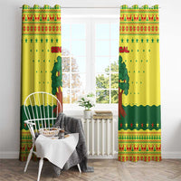 Senegal Christmas Window Curtain with Yellow-Green-Red Design, Baobab Tree, and National Coat of Arms Motif - Wonder Print Shop