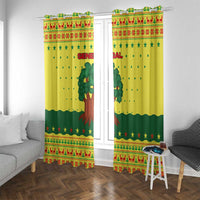 Senegal Christmas Window Curtain with Yellow-Green-Red Design, Baobab Tree, and National Coat of Arms Motif - Wonder Print Shop