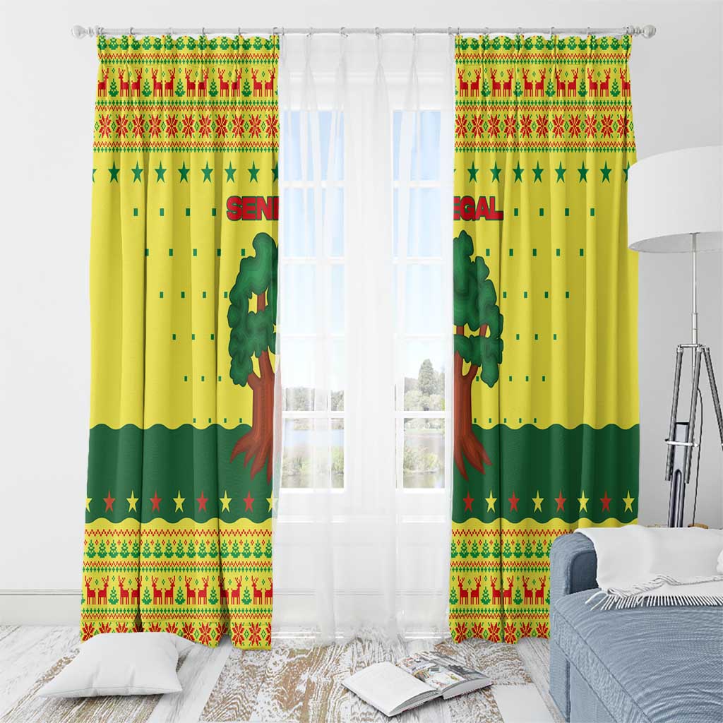Senegal Christmas Window Curtain with Yellow-Green-Red Design, Baobab Tree, and National Coat of Arms Motif - Wonder Print Shop