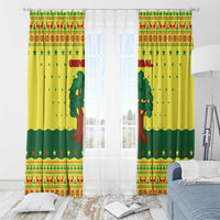 Senegal Christmas Window Curtain with Yellow-Green-Red Design, Baobab Tree, and National Coat of Arms Motif - Wonder Print Shop