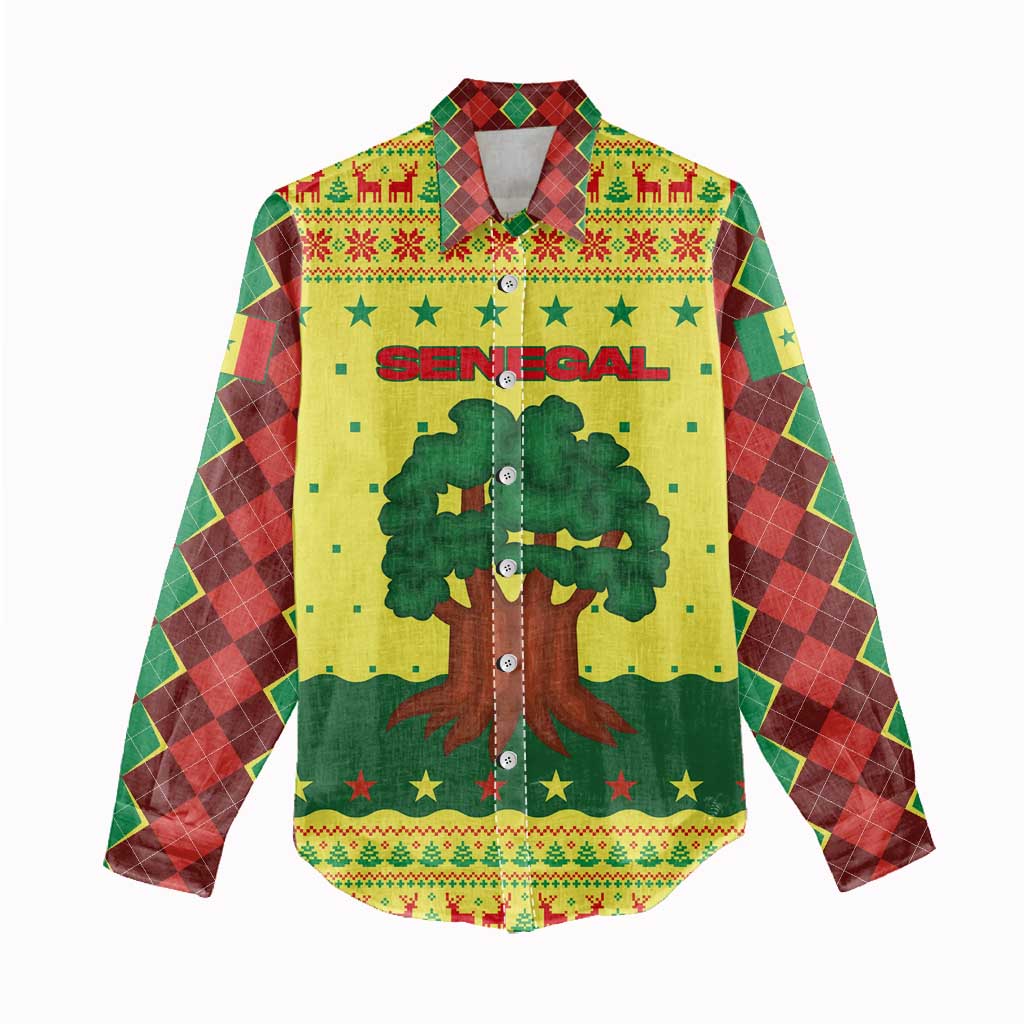 Senegal Christmas Women Casual Shirt with Yellow-Green-Red Design, Baobab Tree, and National Coat of Arms Motif - Wonder Print Shop