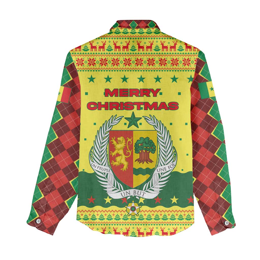Senegal Christmas Women Casual Shirt with Yellow-Green-Red Design, Baobab Tree, and National Coat of Arms Motif - Wonder Print Shop