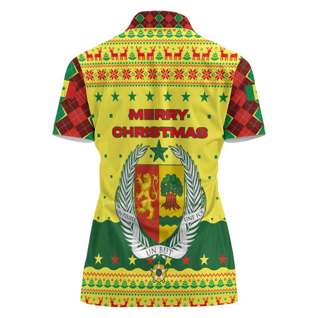 Senegal Christmas Women Polo Shirt with Yellow-Green-Red Design, Baobab Tree, and National Coat of Arms Motif - Wonder Print Shop