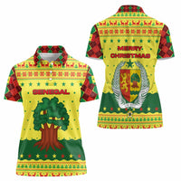 Senegal Christmas Women Polo Shirt with Yellow-Green-Red Design, Baobab Tree, and National Coat of Arms Motif - Wonder Print Shop