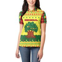 Senegal Christmas Women Polo Shirt with Yellow-Green-Red Design, Baobab Tree, and National Coat of Arms Motif - Wonder Print Shop