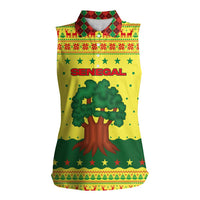 Senegal Christmas Women Sleeveless Polo Shirt with Yellow-Green-Red Design, Baobab Tree, and National Coat of Arms Motif - Wonder Print Shop