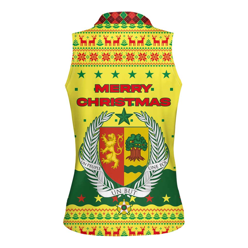 Senegal Christmas Women Sleeveless Polo Shirt with Yellow-Green-Red Design, Baobab Tree, and National Coat of Arms Motif - Wonder Print Shop