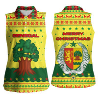 Senegal Christmas Women Sleeveless Polo Shirt with Yellow-Green-Red Design, Baobab Tree, and National Coat of Arms Motif - Wonder Print Shop